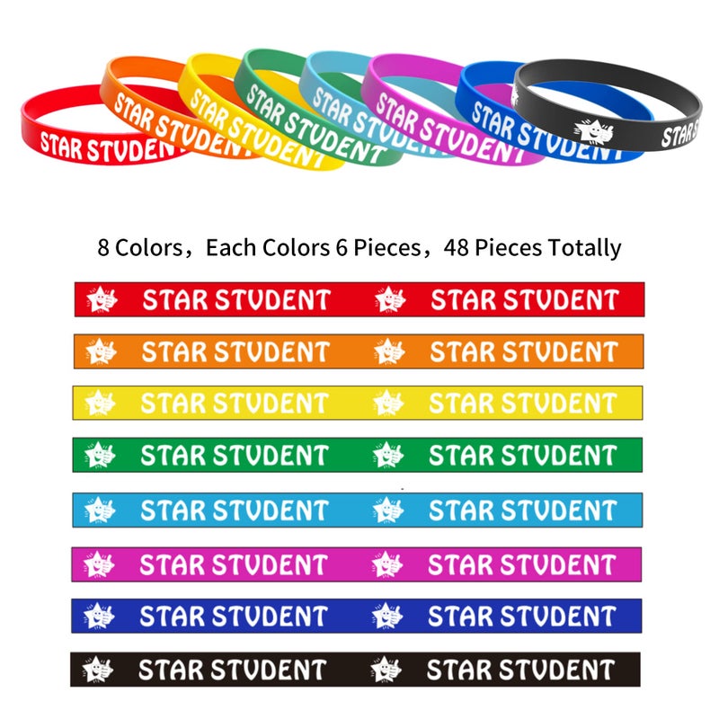 Wehhbtye 48PCS Star Student Wristbands-8 Color Star Student Silicone Bracelets  rubber Bracelets for Student Rewards School Classroom Teacher Recognition Award  Education Activities - Image 3